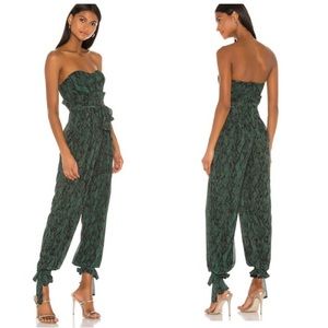 Michael Costello Revolve Green Snake Print Bustier Jumpsuit Womens XS